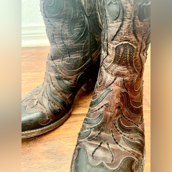 Old Gringo Cowboy Boots Brown Leather Embroidered Flame - Picture 6 of 12